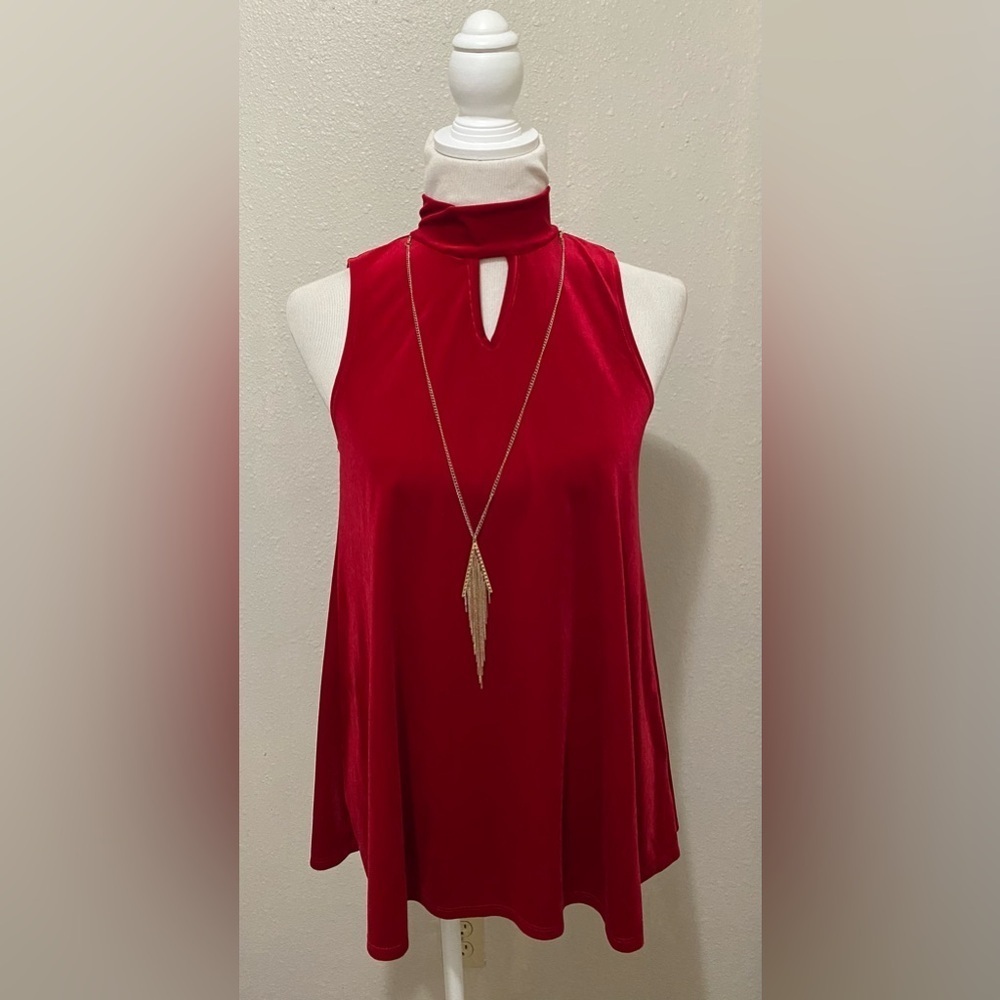 A. Byer Velvet Mock Neck Tunic with Necklace Embellishment - Excellent Used Cond